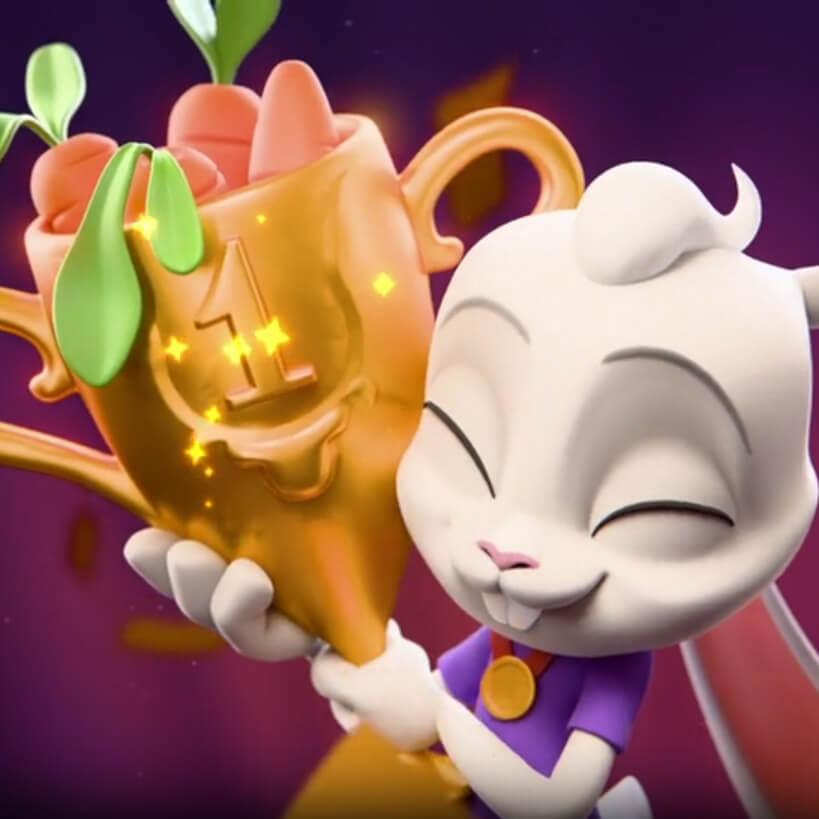 Magius Casino review - A smiling rabbit holding a golden lucky mask.